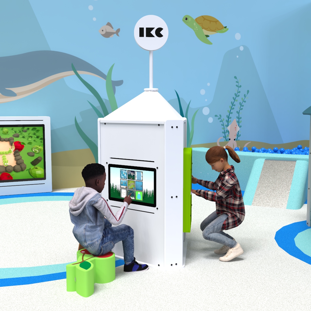 L'image montre un système de jeu interactif Playtower touch white