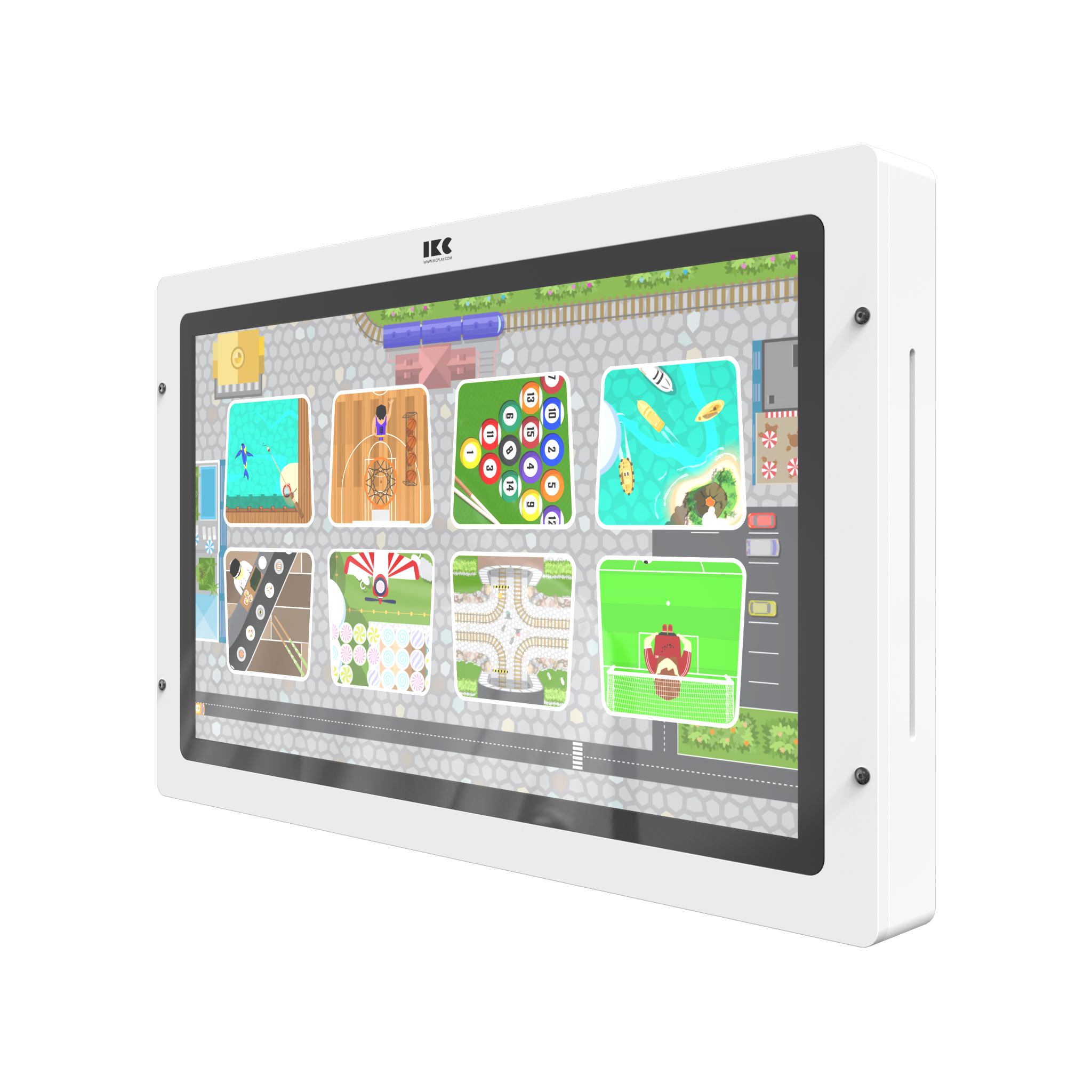 L'image montre un système de jeu interactif Delta 43 inch