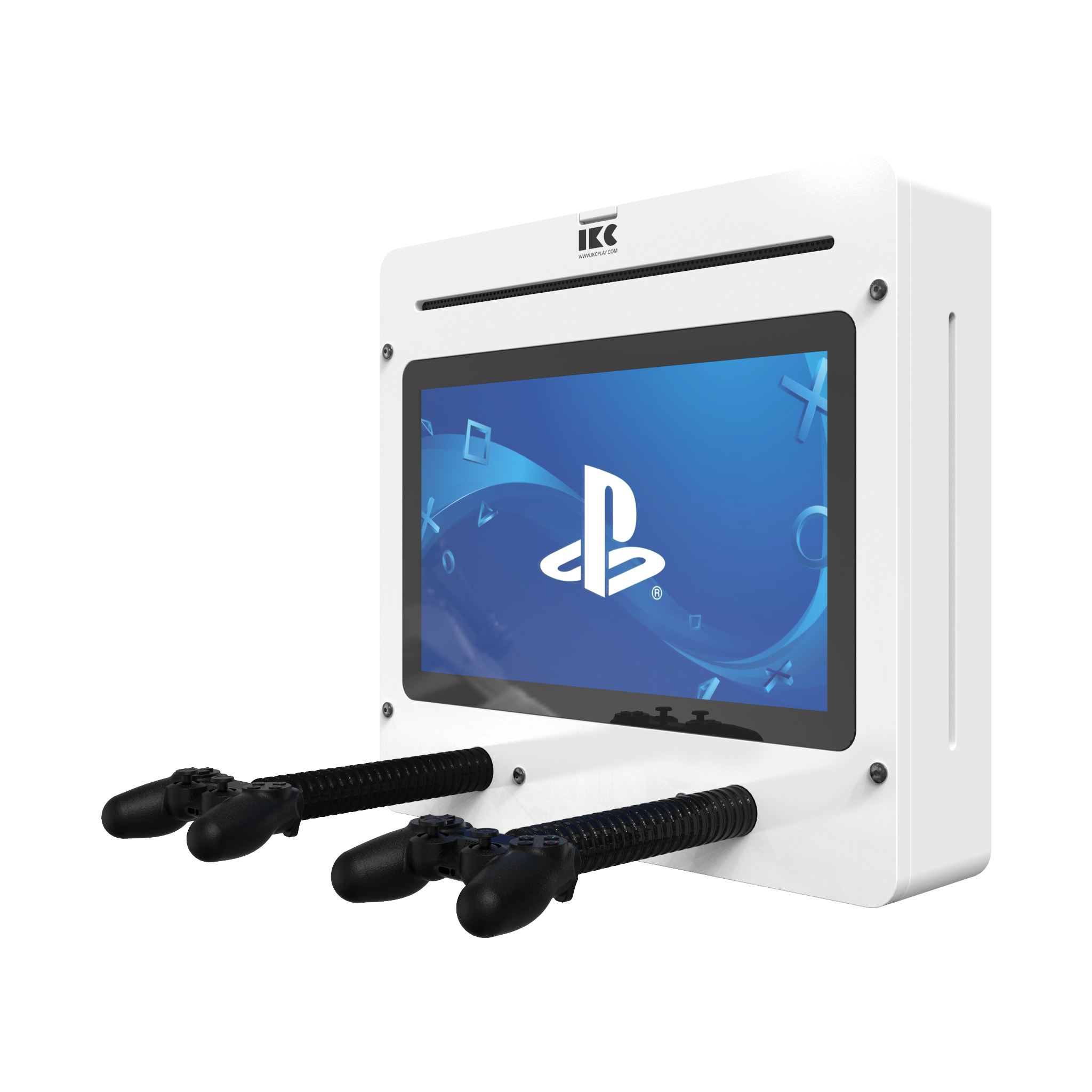 L'image montre un système de jeu interactif Delta 21 inch Playstation