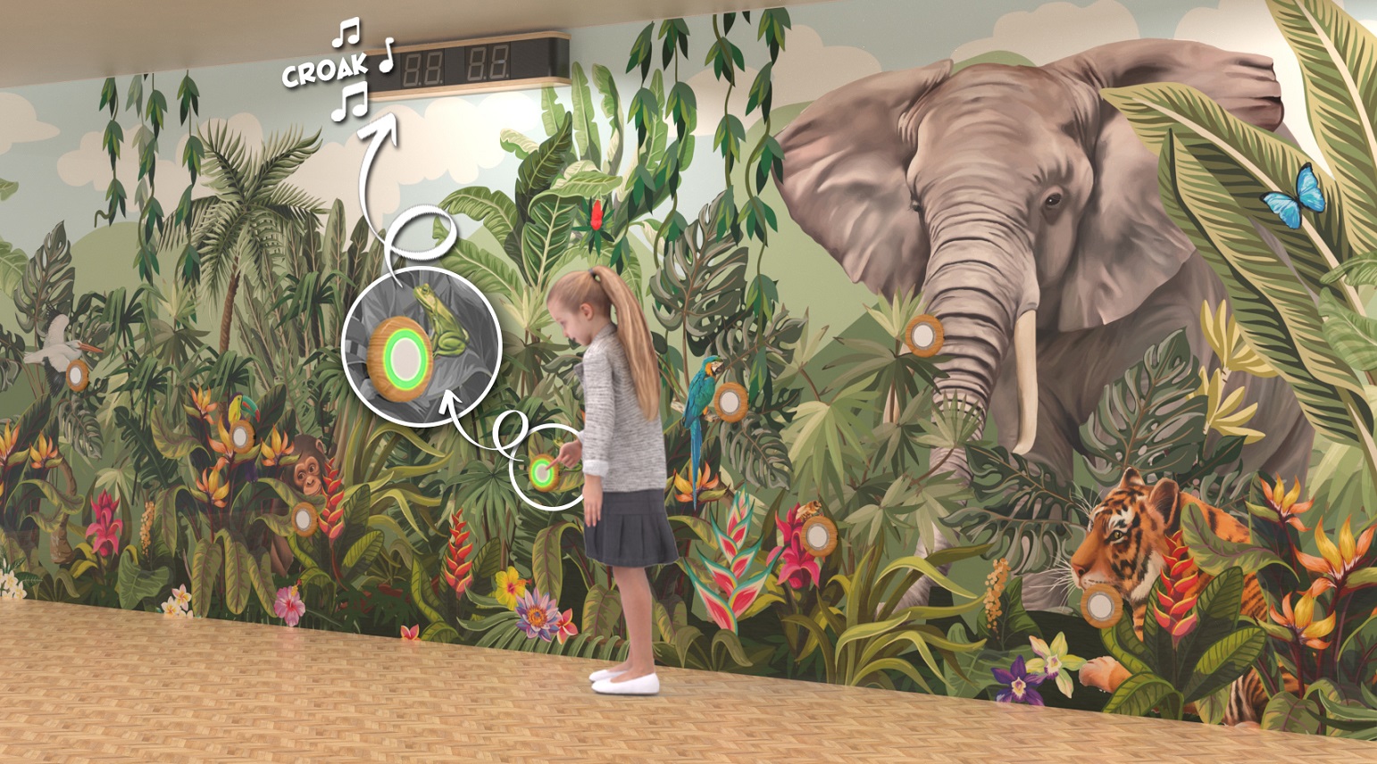 mur d'exposition pour enfants avec éléphant