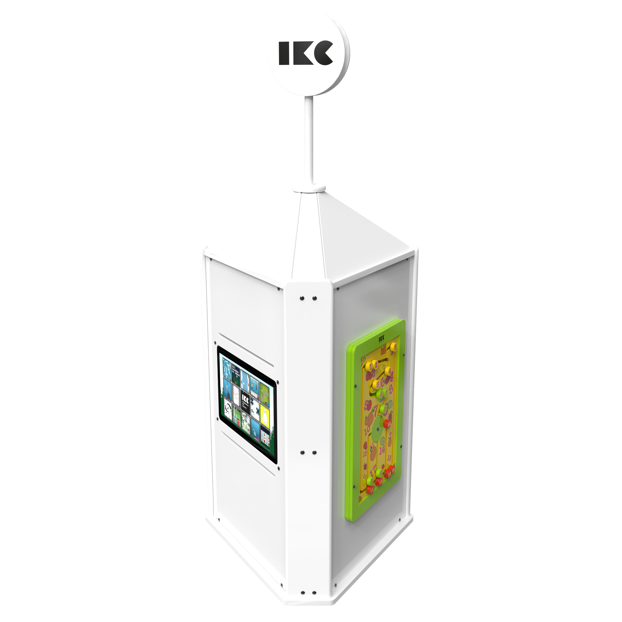 L'image montre un système de jeu interactif Playtower touch white