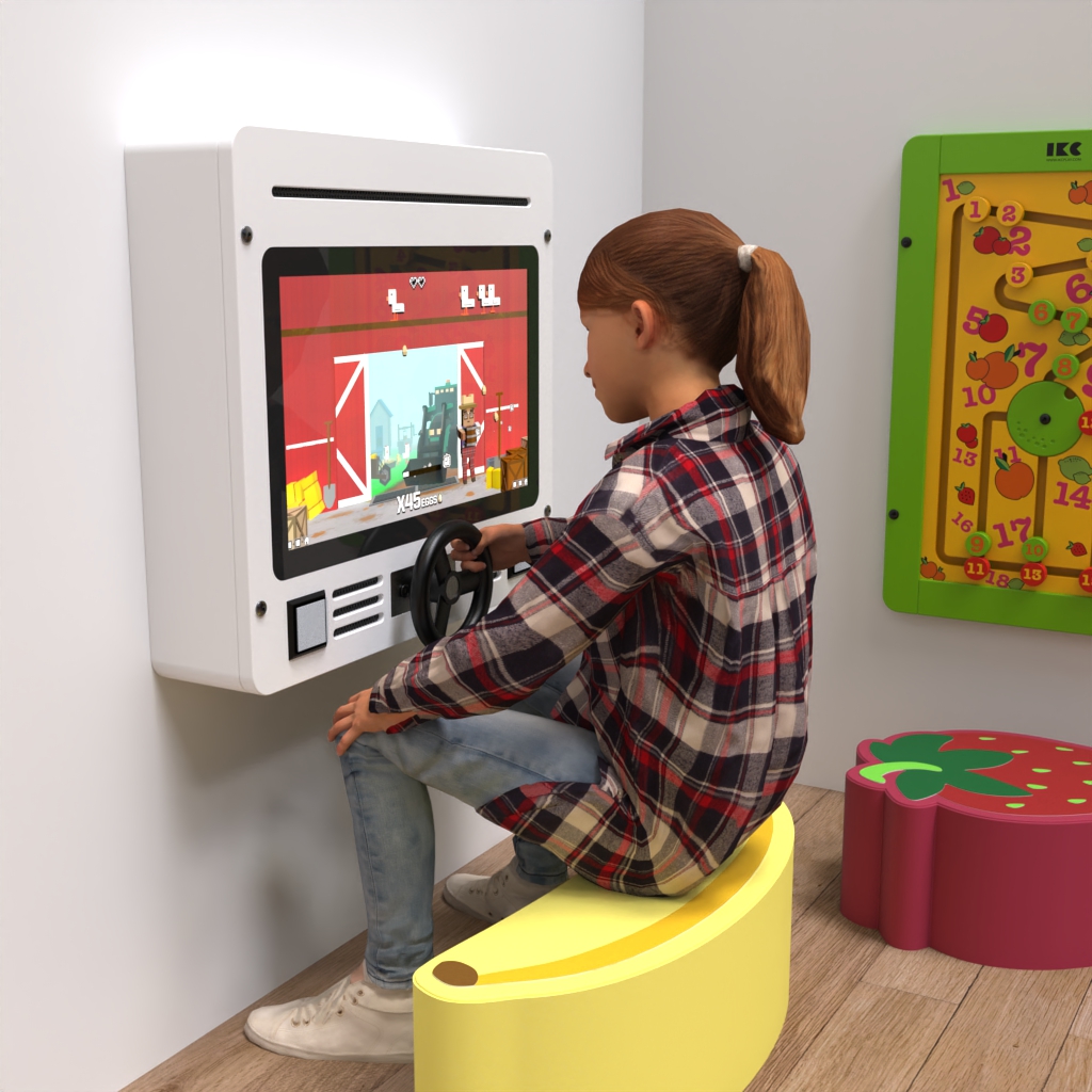 système de jeu interactif avec un volant et divers jeux éducatifs jeux muraux et coussins de siège de jeu doux